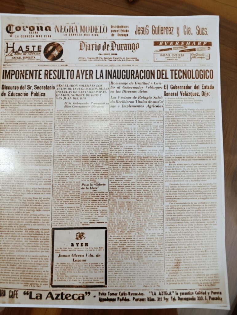 En el Diario de Durango, se registró la Ceremonia de Inauguración del Edificio Emblemático del Instituto Tecnológico de Durango (ITD)